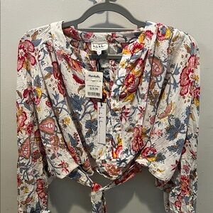 Nicole Miller White Floral Wrap Blouse